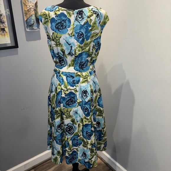 Talbots Floral Silk Dress Lagoon Blue Color Sz8 sleeveless careerwear - Picture 4 of 10